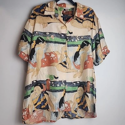 Stephanie Kay 100% Silk Shirt XL Gauguin Tahiti Womens Blouse Button Up Tiki Vtg - Image 1 of 4
