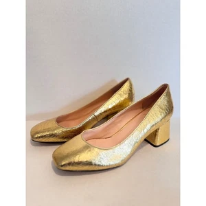 J. Zapatos de salón Crew para mujer de cuero con textura dorada de 8,5 punta cuadrada - Imagen 1 de 7