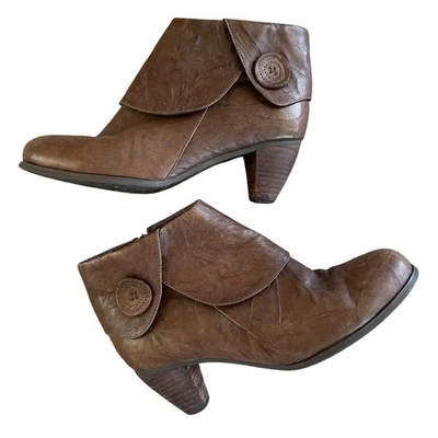 SPRING STEP Captivate Women's Size 40/US 9.5-10 Brown Leather Side Zip Booties - Image 1 of 4