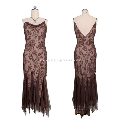 Vintage Sue Wong Prom Dress Maxi Gown 10 Brown Y2K Fairy Gatsby Bead Mermaid - Image 1 of 4