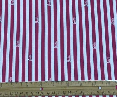 Riley Blake MATTEL BARBIE PINK WHITE STRIPE FABRIC 100% COTTON - Image 1 of 4