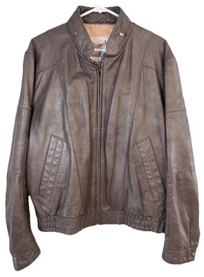 Chaqueta de cuero marrón vintage Clipper Mist con capucha para hombre 44 regular cremallera Foto 1 de 4