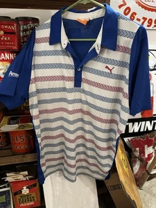 Puma Sport Lifestyle Shirt Men Striped L Polo Short Sleeve Stretch Golf July 4th - Picture 1 of 6