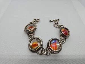 Vintage Sterling Silver Bracelet Round Link Chain Marble 7.25" Artisan - Picture 1 of 6