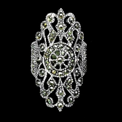 Anillo de plata de ley 925 redondo marcasita 1,5 mm piedras preciosas naturales joyería tamaño 6,5 Foto 1 de 4