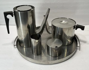 Vtg Arne Jacobsen Stelton Stainless Steel Denmark Cylinda Line Coffee Tea Set - Picture 1 of 7