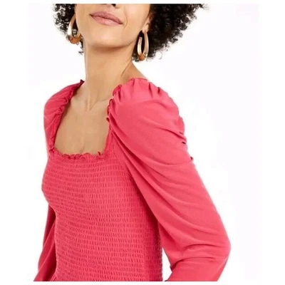 Babydoll Bar III Boho Top Globo Manga Abullonada Rosa Caliente Ahumado Cintura Imperio Nuevo con Etiquetas XL Foto 1 de 4