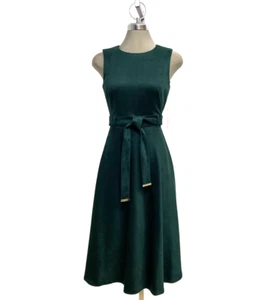 ¡Nuevo! Vestido Calvin Klein Elegante Imitación Gamuza MALAQUITA Verde Midi Calce y Acampanado Talla 4 - Imagen 1 de 8