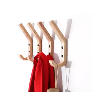 Wooden Coat Hook Wall Mounted Hook Peg Towel Clothes Hanger Rack Storage Hooks - Picture 1 of 11