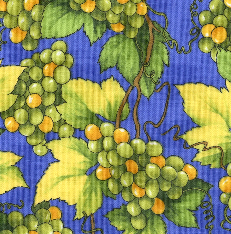 Wine Country Green Grapes on Blue 20 4" fabric squares quilting cotton quilt - Image 1 of 1