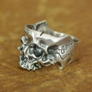 925 Sterling Silver Head Open Twisted Skull Ring Punk Jewellery TA186C BZ - Picture 1 of 27