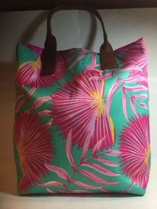 NEW! - TOTE BAG - Green, Mauve, Pink, Yellow Accents, Brown Handle - Picture 1 of 10