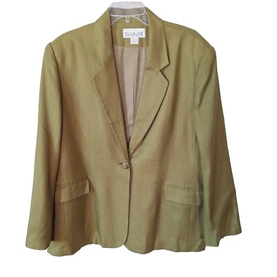 Vtg 90s Tanner 100% Silk BRIGHT PEA Green Blazer Women Size 18 RETRO - Image 1 of 4