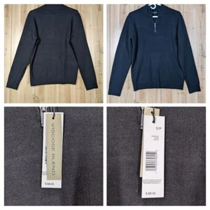 Tahari Mock Neck Sweater 1/4 Zip Mens Small Viscose Blend Black $68 Jumper - Picture 1 of 12