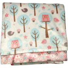 SL Home Fashions 119741 Baby Girl Owl Blanket Pink Flowers Trees Bird Aqua White