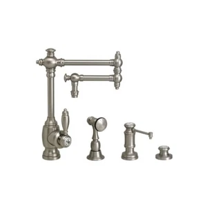Waterstone Towson Kitchen Faucet 12" articulated spout satin nickel 3pc suite - Picture 1 of 9