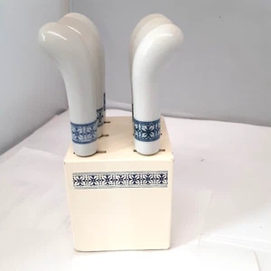 Butter knife set (glass Handle) 6 Inch Long Knives With Holder - Picture 1 of 4