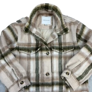 Y2k American Eagle Brushed Plaid Oversized Shacket Shaggy Jacket Size Medium M - Picture 1 of 13