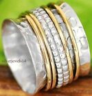 Solid 925 Sterling Silver Brass Spinner Ring Meditation Hammered Jewelry 