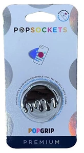 PopSockets PopGrip Premium Chrome Drip Silver Clear Cell Phone PopTop Stand - Picture 1 of 4