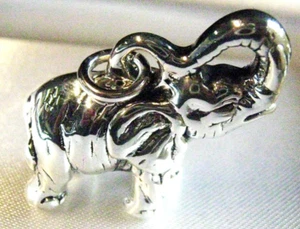 Lucky Elephant Sterling Silver 3D wild elephant figure statue animal Pendant - Picture 1 of 12