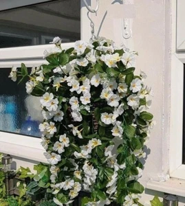 Artificial Trailing Flowers Hanging Basket Garden Grass Rose Ivy Leaf Fern Pot - Picture 1 of 12