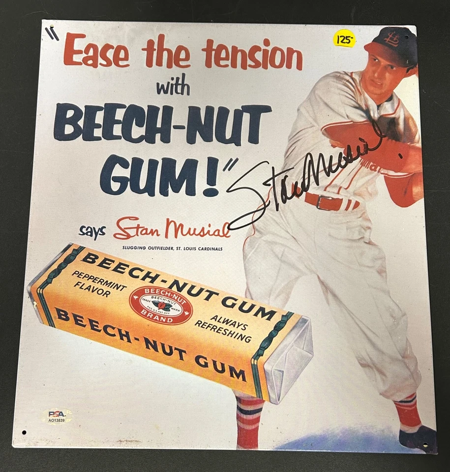 Stan Musial Cardinals Auto Signed 12x14 Beach Nut Gum Advertisement PSA COA - Image 1 of 3