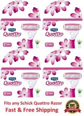 96 Schick Quattro Women Razor Blades Shaver Refill Cartridge Quatro Metal Handle