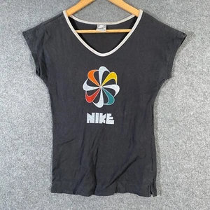 Nike Shirt Womens Medium Black Pinwheel Centre Tick Swoosh Vintage Ringer - Picture 1 of 15