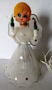 Angel Vintage Tree Topper Plastic 7" Netting Sequins Blonde Big Blue Eyes READ - Picture 1 of 7