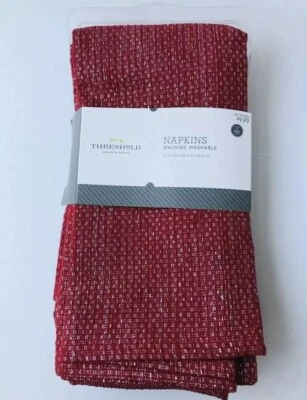 4pc Threshold Fabric Napkins Ruby Ring Red Silver Christmas Holiday Reusable 20" - Image 1 of 3