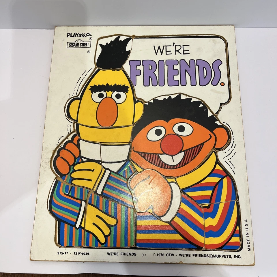 Vintage PLAYSKOOL Sesame Street We're Friends #315-17 Wooden Puzzle 13 pc 1976 - Image 1 of 1