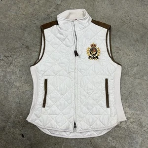 Polo Ralph Lauren Quilted Vest Womens Medium White Equestrian Crest Colorful Vtg - Picture 1 of 14