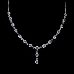 925 Sterling Silver Necklace Oval Tanzanite Natural Gemstone Jewelry 17inches - Picture 1 of 13