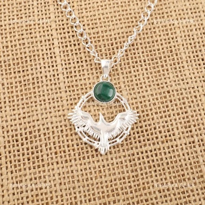 Halloween Affare Rotondo Malachite Pietra Anniversario Boho Ciondolo Jewelry 925 - Immagine 1 di 4