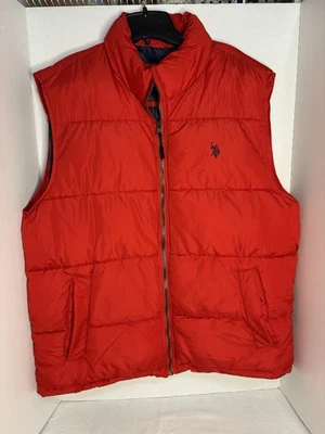 U.S. Polo Assn Men’s Puffer Vest Size Large Red Zip Jacket Navy Lining - Image 1 of 4