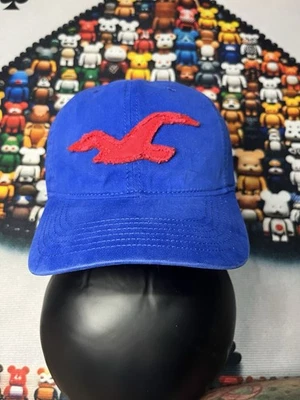 Chapéu Hollister grande logotipo ajustado azul tamanho único furos de ventilação sólidos para área externa - Imagem 1 de 4