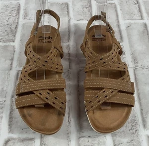 Earth Origins Sass Sandals Womens Sz 7.5 Camel Faux Suede Adjustable Ankle Strap - Picture 1 of 6