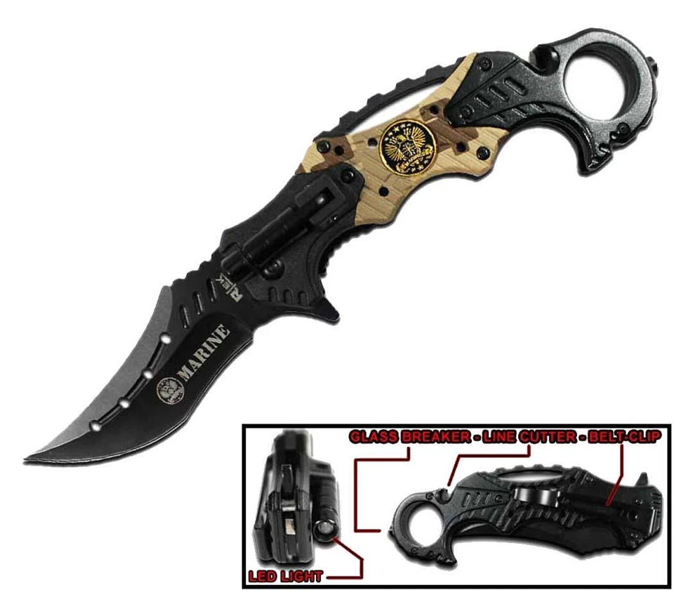 MARINES MULTI-FUNCTION FOLDING BLADE KNIFE W RING knives KN467 military marines - Image 1 of 1