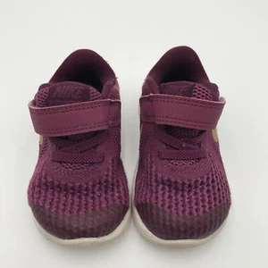 Nike Revolution 4 Toddler Girl Tennis Shoes Size 5c Burgundy Faux Tie Hook Loop - Picture 1 of 10