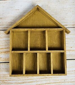 Vintage Wooden House Shelf Knick Knack Curio Shadow Box Pigeon Hole 