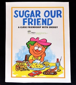 1990 Poster Originale Cubano. Sugar our Friend. Raro Inglese art. Chidren interesse.2 - Foto 1 di 2