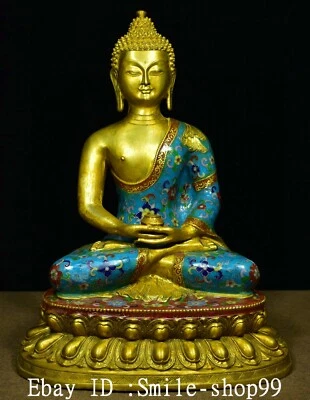 Antigua estatua de Buda Shakyamuni Sakyamuni Amitabha esmaltada Cloisonne de 16,5" Foto 1 de 4