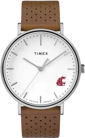 Womens Timex Washington State University Watch Bright Whites Leather Cover