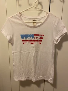Levi's Women's Cotton Short Sleeve T-shirt Size S White/Red/Blue American Flag - Picture 1 of 6