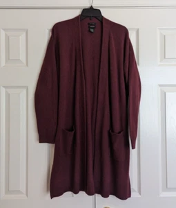 Halogen Cashmere Blend Cardigan Womens S Long Sleeve Open Front Long Burgungy - Picture 1 of 8
