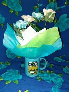 Eternal Ribbon Roses Sanrio Keroppi Coffee Mug Gift Arrangement New/Handmade - Picture 1 of 4