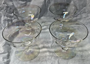 SET 4 Vtg Clear Carnival Glass Iridescent Ribbed Sherbet Champagne Stem 4oz VGC - Picture 1 of 9