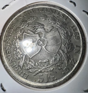 07-06 Schweiz, 5 Franken 1869, "Schützentaler Zug", Aufl.: 6000 Stk., Erh.: vz - Bild 1 von 2