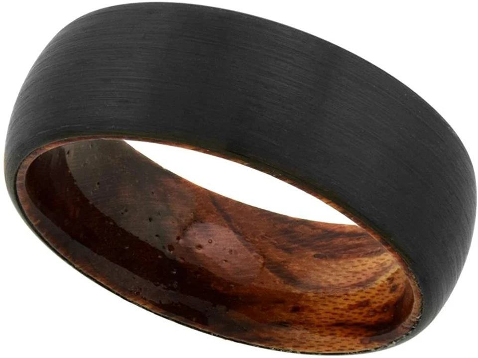 Anillo de boda interior de madera de carburo de tungsteno acabado cepillado 8 mm 4 estilos 9-13 Foto 1 de 1